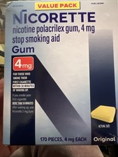 Nicorette Nicotine Gum Stop Smoking Aid 4mg Original 170 Pieces New Exp 7/27