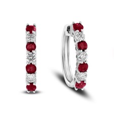 1.15ctw Diamond and Ruby Hoop Earrings in 14k...