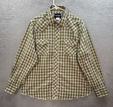 Wrangler Shirt Adult XL Green White Plaid Pearl Snap Western Rodeo Workwear Mens