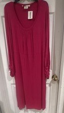 FP Beach Women's Pink Maxi Dress Scoop Neck Ruched Long Sleeve Size L
