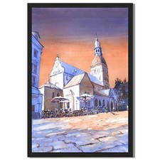 Sunset European Cathedral Framed Canvas Print Cityscape Wall Art Home Decor