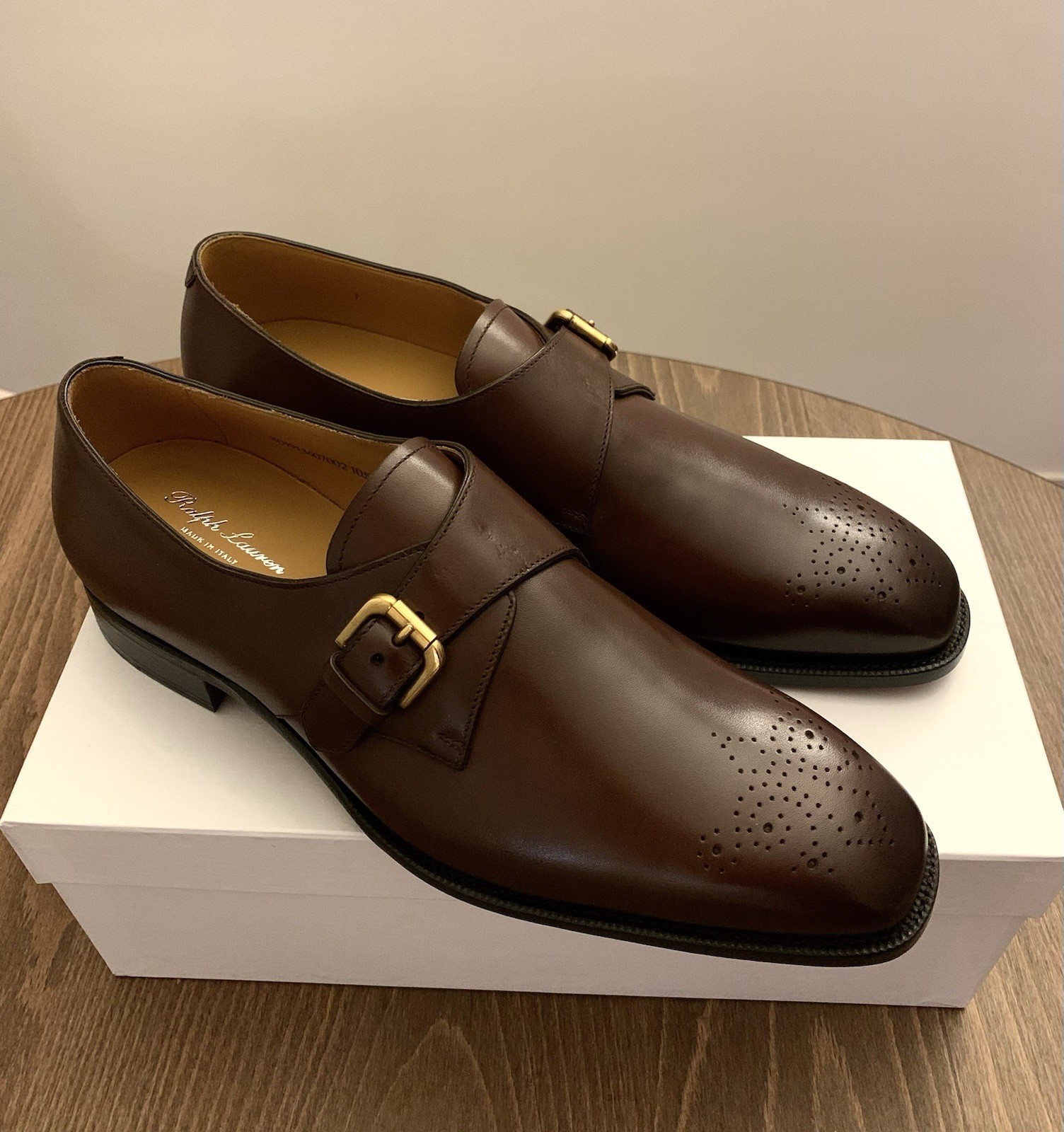 Ralph Lauren Purple Label Dark Brown Darnell Monk Shoes in size 10.5D thumbnail 6