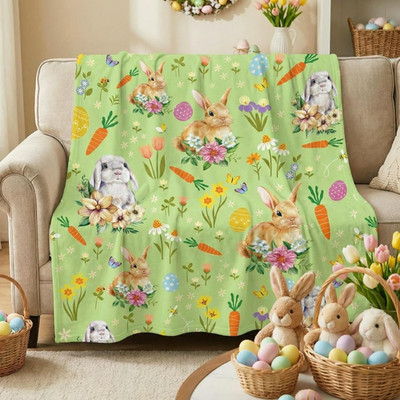 Easter Bunny Eggs Flannel Throw Blanket 50x60 Inch for Sofa and Bed