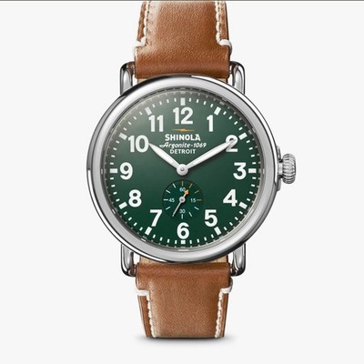 Shinola The Runwell Green Dial Tan Leather Strap Quartz Men's Watch 41mm