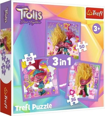 NEW Trefl Jigsaw Puzzle 3 in 1 Pieces 3+ Ages Meet the happy Trolls