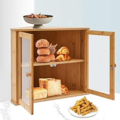 2 Tiers Corner Bread Display Case Box Bread Storage Container Kitchen Countertop