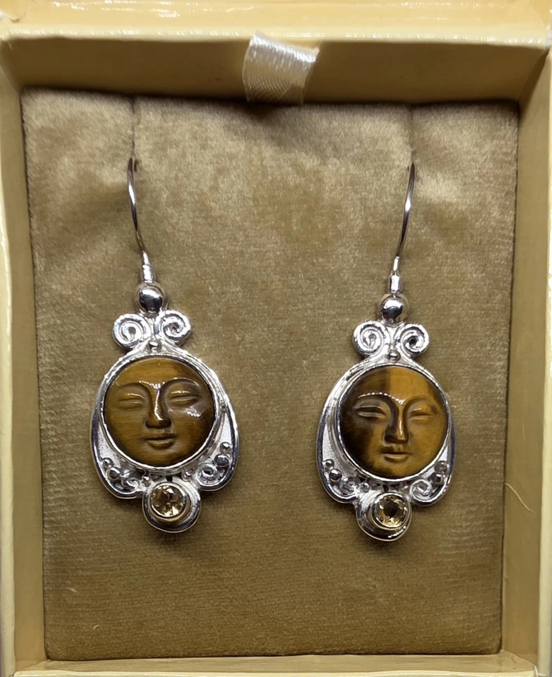 Висячие серьги Sajen с резным тигровым глазом и бразильским цитрином (925 SS) - Изображение 2 из 4