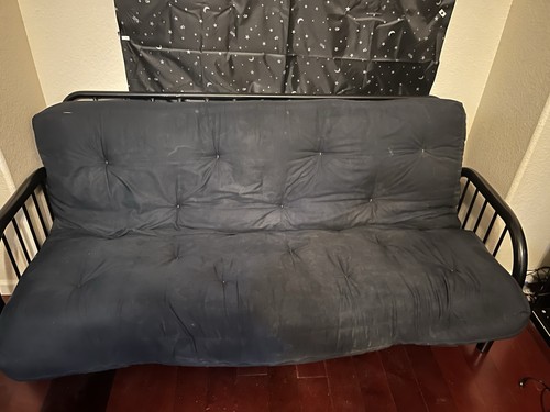 Futon Sofa Bed Black Metal Frame Black Cushion Full Size
