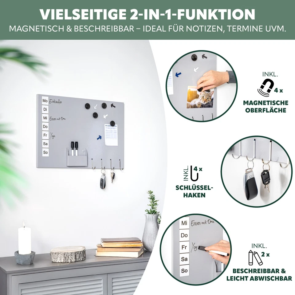 bremermann Magnettafel aus Metall, beschreibbar, viel Zubehör, hellgrau lackiert - Bild 2 von 4