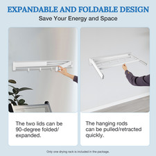 Wall-mounted Laundry Clothes Storage Drying Rack Retractable Dryer Hanger White