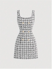 Vestido negro MOD para mujer a cuadros sin mangas doble botonadura talla XS S M L