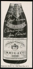 1957 Krug Champagne Brut Reserve bottle photo vintage print ad