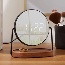 Indoor Tabletop LED Mirrored Digital Tray Alarm Clock Snooze Functions Décor New