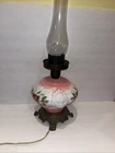 Vintage Hedco Parlor Lamps Embossed Lion Head Floral Milk Hurricane