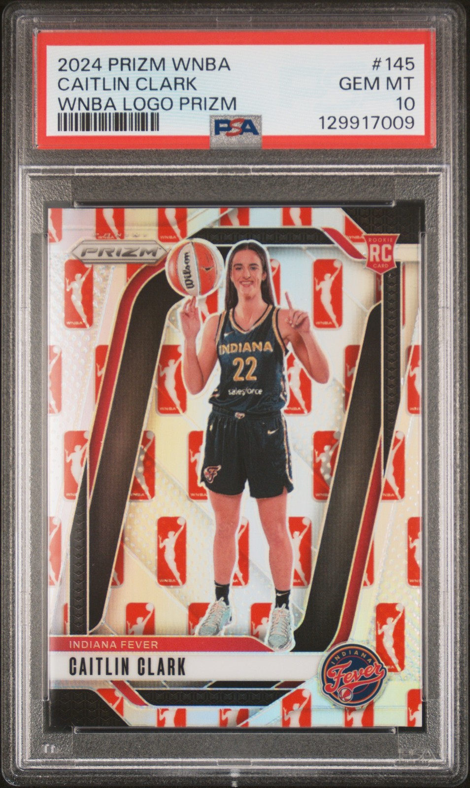 2024 PANINI PRIZM WNBA WNBA LOGO PRIZM #145 CAITLIN CLARK PSA 10