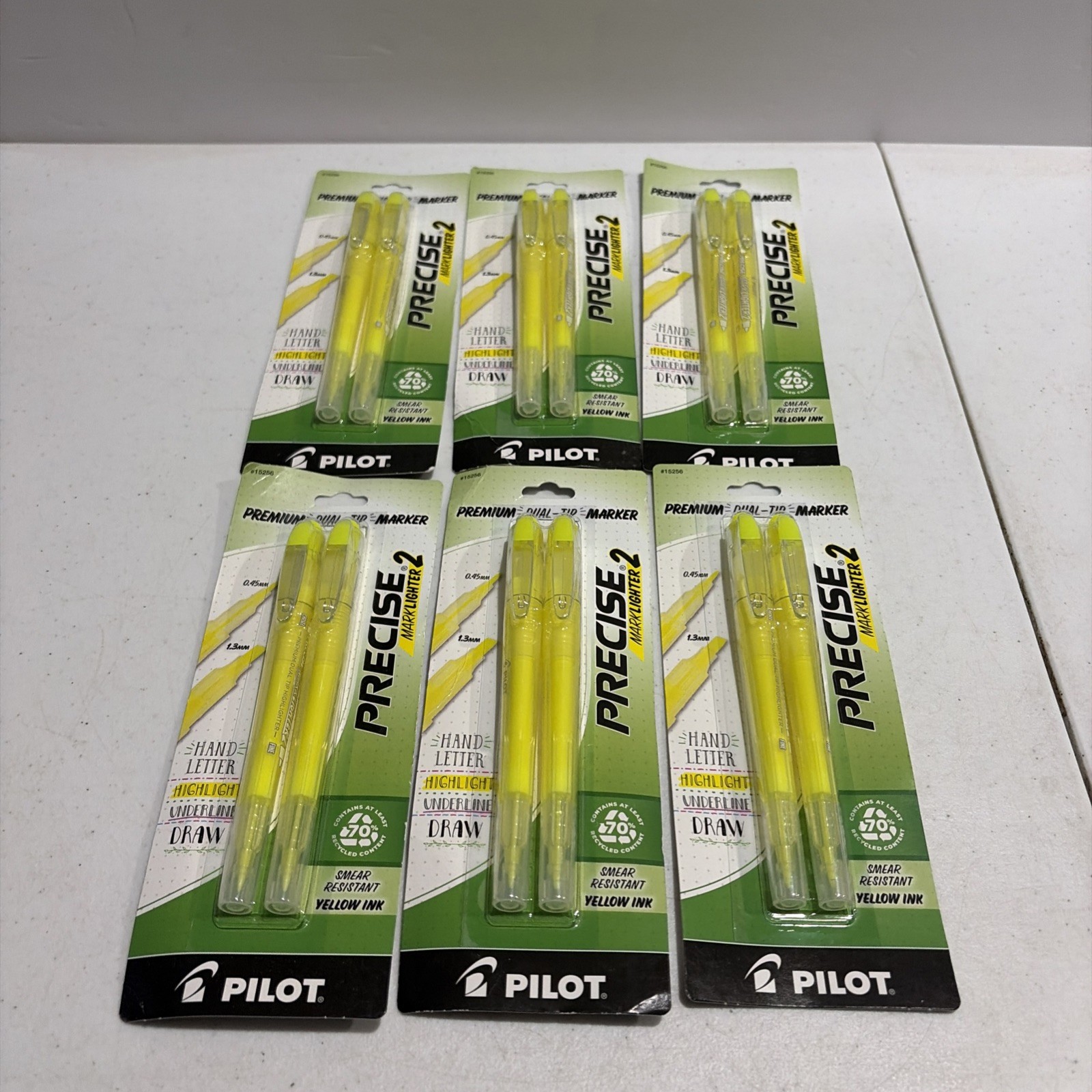 X6 Pilot Precise Marklighter 2 Highlighter Pack Dual Tip Marker Yellow Draw