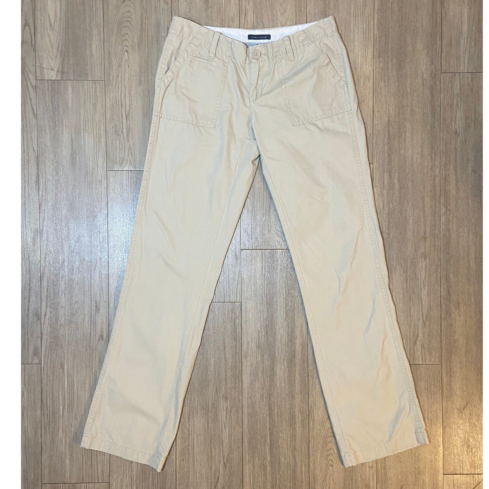 Tommy Hilfiger Women's Chino Pants Sz 2 Beige Tan Straight Leg Low Rise Cotton