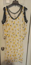 Unbranded Sheath Dress Cold Shoulder Embroidered Lined Yellow Print Sz 18/20W 