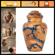 Handcrafted Mini Keepsake Urn for Human Ashes - Blue Wooden Memorial Urn 20ci