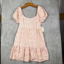 Altar'd State Ivory Pink Floral Tie Back Puff Sleeve Babydoll Dress L NEW