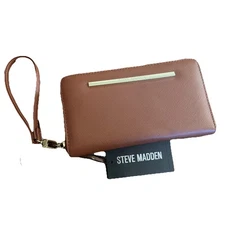 Steve Madden BZIPPY Cognac & Gold Zip All Around Wallet Wristlet NWT