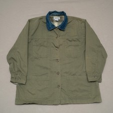 Vintage 80s 90s Olive Green Chore Barn Coat Denim Collar Flannel Lined Womans XL