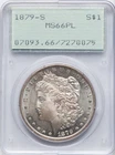 1879-S $1 PCGS MS66 Prooflike Morgan Dollar Old Green Rattler Light Bronze Tone