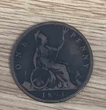 1894 Queen Victoria Bronze One Penny Coin 
