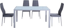 SET BENNY TAVOLO E 4 SEDIE CRIBEL GRIGIO/BIANCO PIANO TAVOLO IN VETRO 135X80X76 