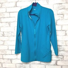 Lands End Women's Vivid Teal Zip Cover-Up Long Sleeve SWIM SHIRT SMALL 506749