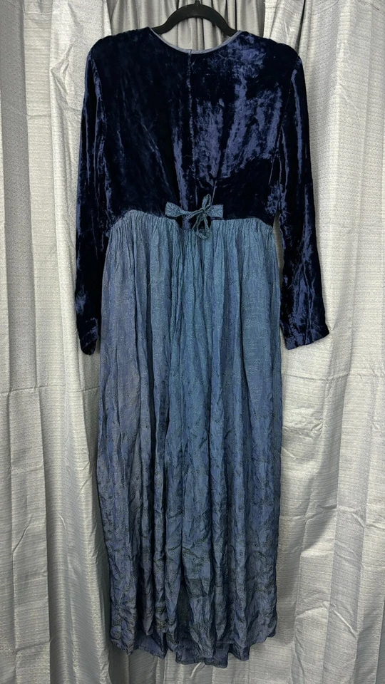 Maxi Vestido Starina II Mujer L Azul Verde Bordado Floral Terciopelo Gótico Bruja Foto 2 de 4