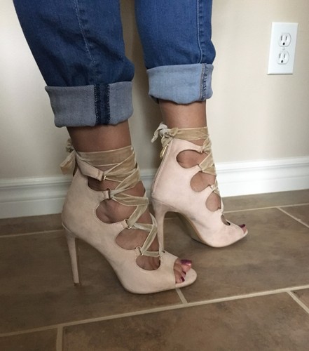 New Cape Robbin Corina 10 Nude Suede Lace Up Stiletto Heels 6 - 7.5 US Org. $43 - Picture 11 of 11