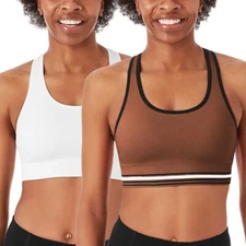 Member's Mark Ladies 2 Pack Racerback Sports Bra Size L White/Cinnamon