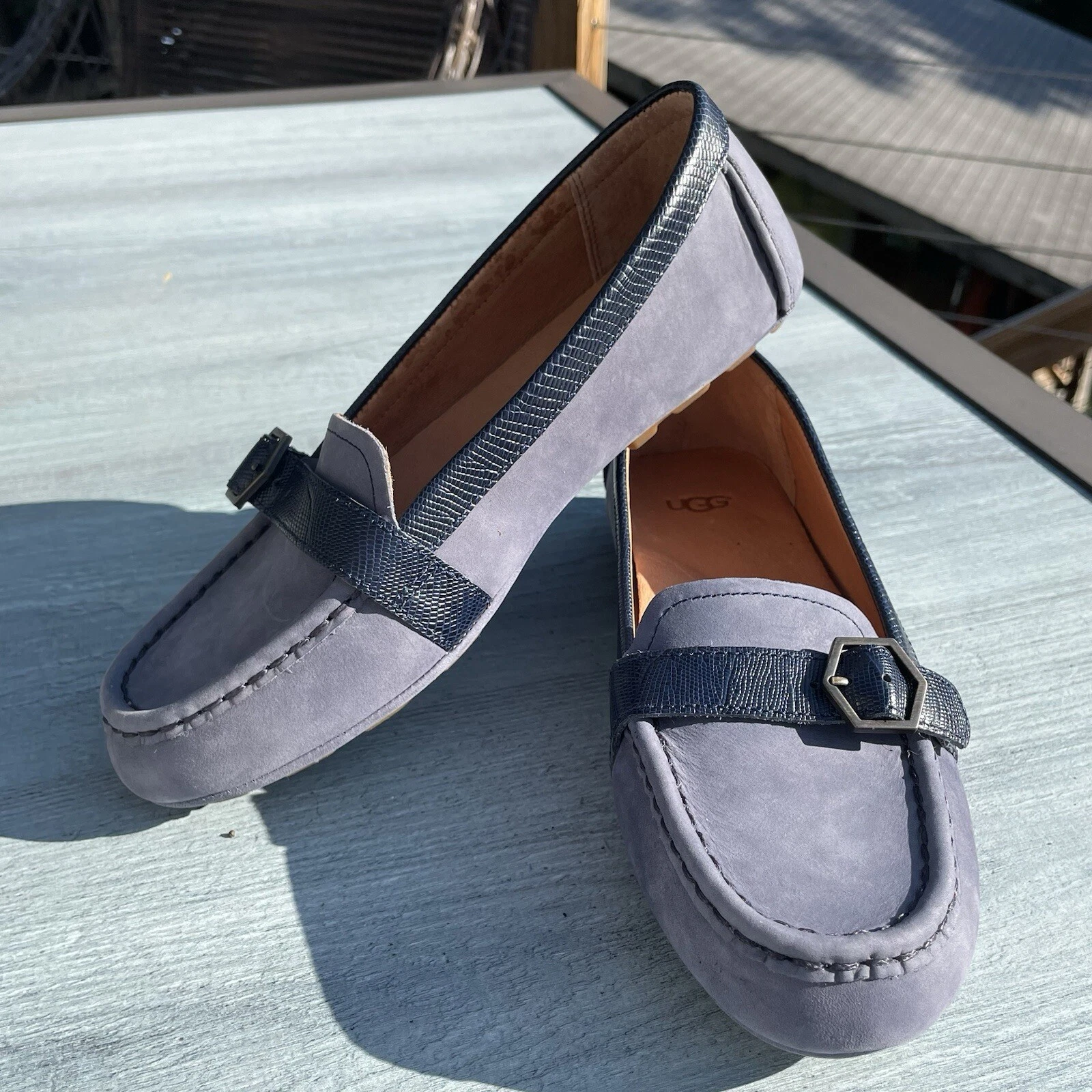 Mocassini UGG GWYNETH donna 7 US 38 EU blu pelle slip on comodi
