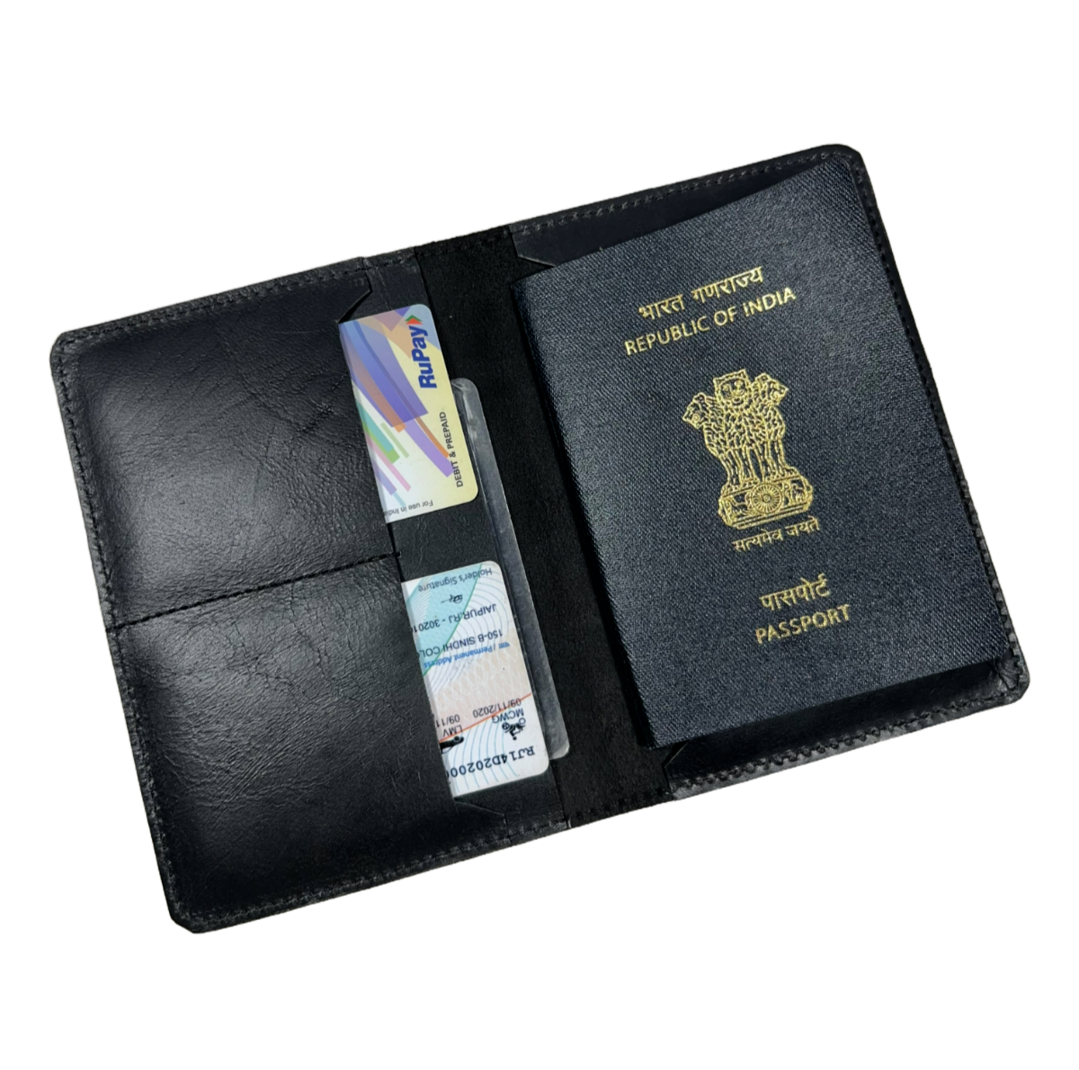 Black Leather Passport Holder - Unisex Travel Wallet & Document Organizer-image