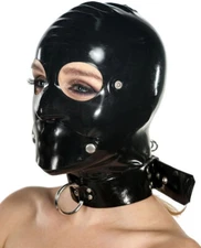 Latex Rubber Hood with Removable Eyes and Mouth Rubber Mask Cosplay Club Wear