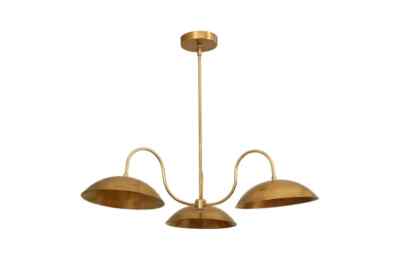 3 Light Curved Shades Sputnik Pendant Mid Century Modern Raw Brass Chandelier