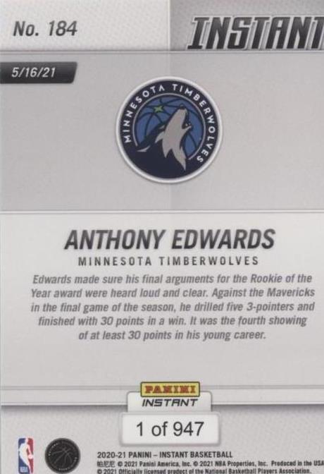 2020-21 Panini Instant - Anthony Edwards #184 for sale | eBay