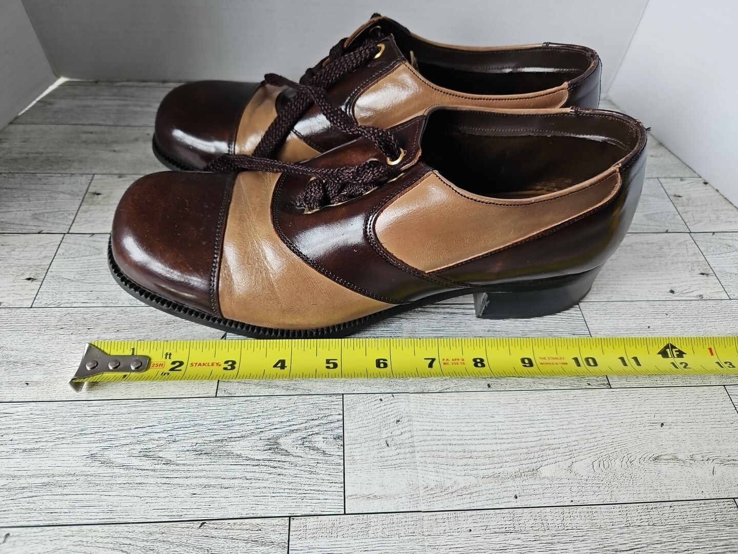 Vintage Brown Leather JCPenney Towncraft Heeled Mens Shoes With Laces