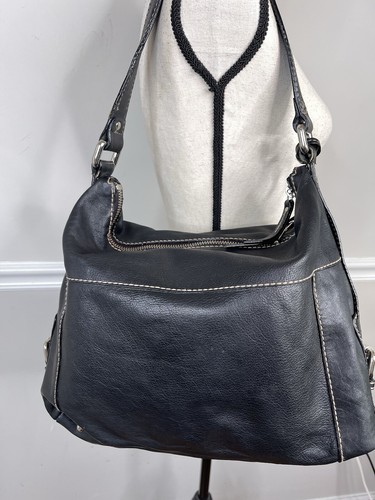 Fossil Leather Tote Handbag Satchel Black Pebbled Shoulder Bag Multi Pocket - Picture 7 of 13