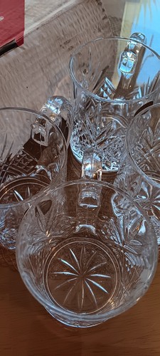Paul Sebastian Clear 24% Lead Crystal Glass Coffee Tea Mugs New In Box Set of 4 - Picture 14 of 14