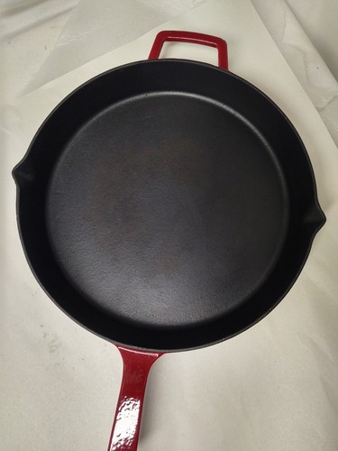 Martha Stewart Collection 12" Cast Iron Red Enamel Skillet Frying Pan - Afbeelding 7 van 24