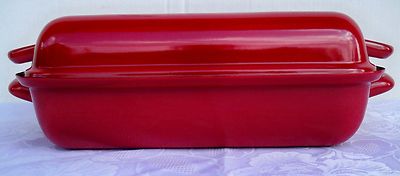 RIESS Emaille Bratpfanne mit Deckel Bräter Pfanne Bratpfanne rot 32x22 Induktion