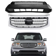2pcs For 2012 2013-2015 Honda Pilot Front Bumper Wsilver Upper Lower Grille