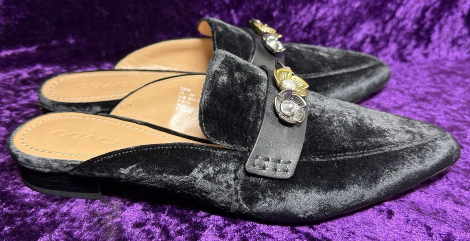 Zapatos Coach para mujer 9,5 negro terciopelo rosa té nova mocasín tobogán G3099 Foto 2 de 4