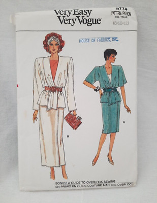 1980's Era Very Easy Vogue 9774 ~ Misses Belted Style Top & Skirt ~ Size 8-10-12