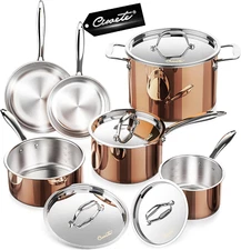 Whole Tri-Ply 18/10 Stainless Steel Pot and Pan Set (10 Piece), Copper Pots and