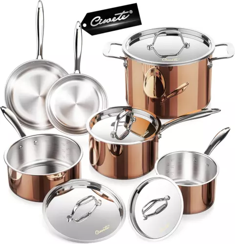 Whole Tri-Ply 18/10 Stainless Steel Pot and Pan Set (10 Piece), Copper Pots and 