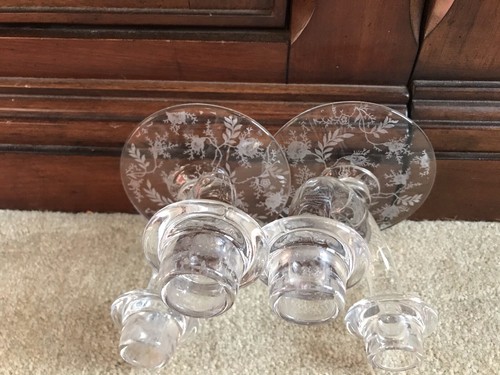 Pair Of Vintage Fostoria “Chintz” Etched Glass Double Candleholders "U"-shaped - Picture 4 of 5