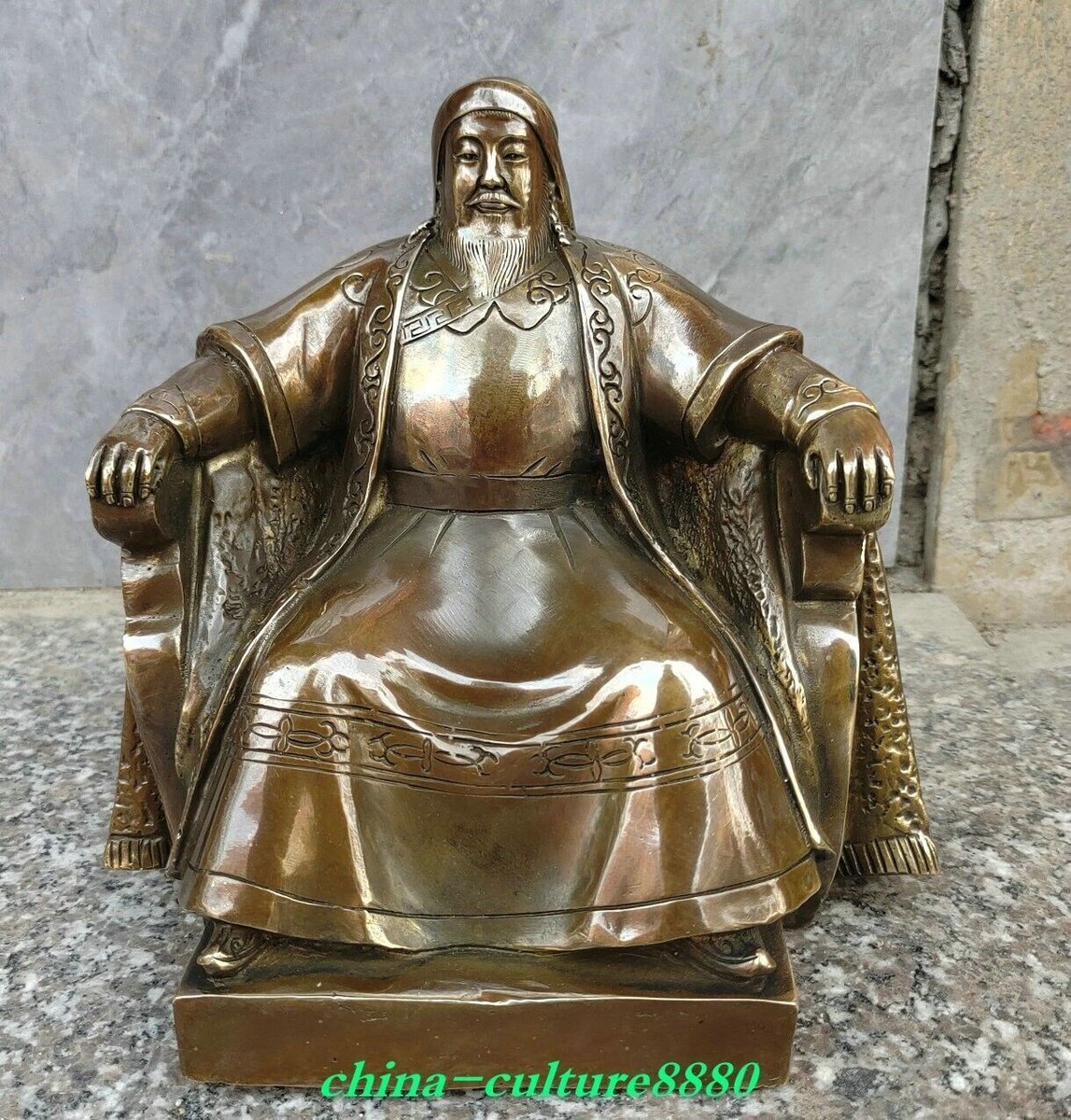 8.6'' Old Chinese Bronze Jenghiz Khan Chengji Sihan Cheng Ji Si